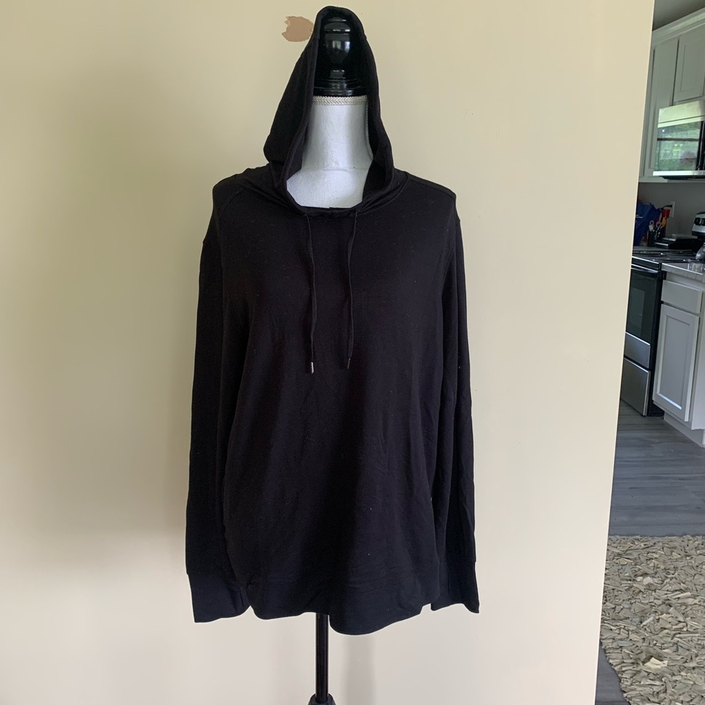 Large Black Athletic Works Mock Neck Hoodie with Thumb Holes